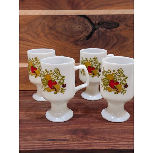 Vintage Corning Ware "Spice of Life" Milk Glass Pedestal Mugs, Set of 4 - Picture 5 of 8